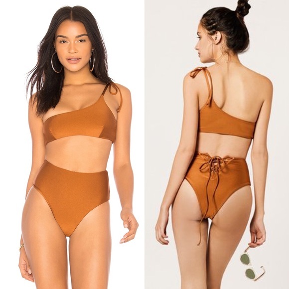 REVOLVE Other - Midsommar Swim Bronze Bikini Top XS Cheeky High Waisted Bottoms S